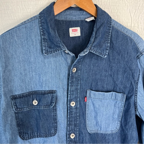 Levis Utility Shacket Mens Medium Denim Shirt Jacket Casual Patchwork Jean Top M - Picture 4 of 16